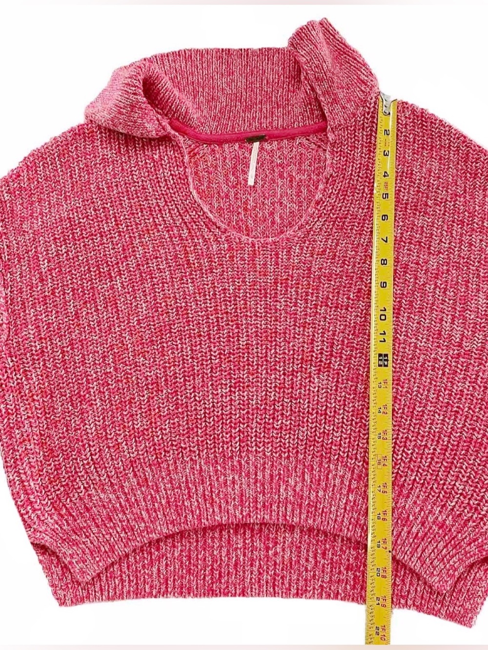 Free People Pink Marled Chunky Knit Collared Sweater L - Picture 8 of 10